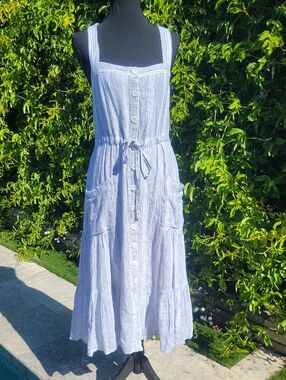 Rails Cassia Alameda Striped Linen Blend Button-Front Summer Dress